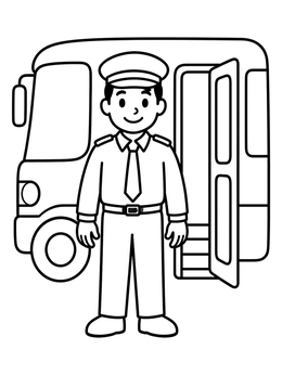 Free printable Friendly Bus Driver By The Open Door coloring page