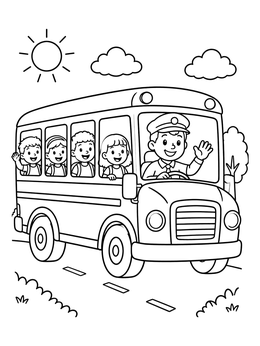 Free printable Friendly Bus Driver With Children coloring page