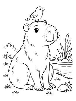 Free printable Friendly Capybara With Little Bird coloring page