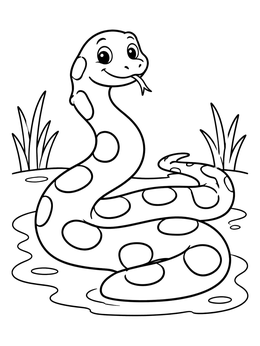 Free printable Friendly Cartoon Anaconda In Swamp coloring page