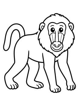 A friendly cartoon baboon walking forward in this baboon coloring page.