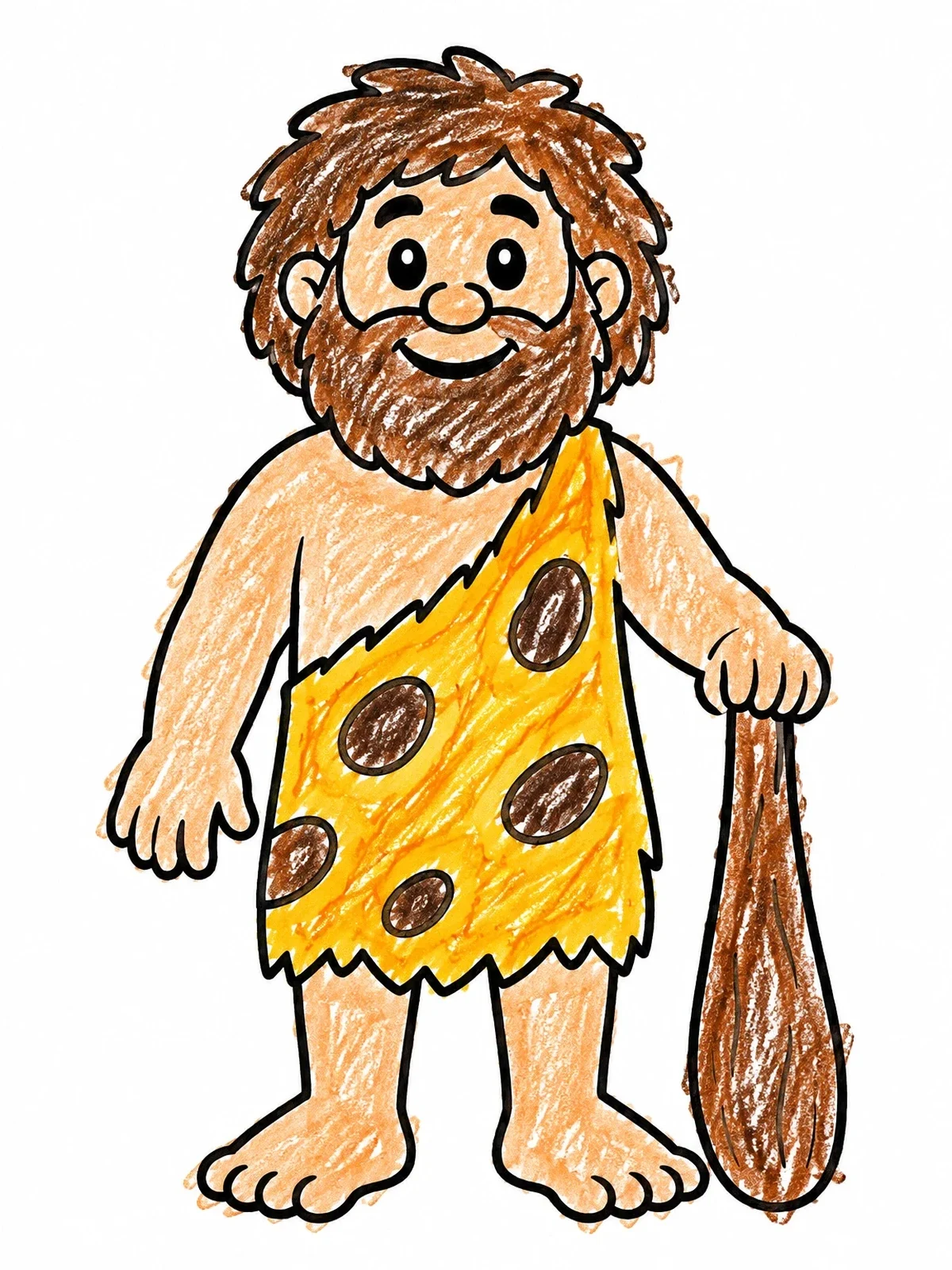 Colored example of the Friendly Cartoon Caveman With Club coloring page