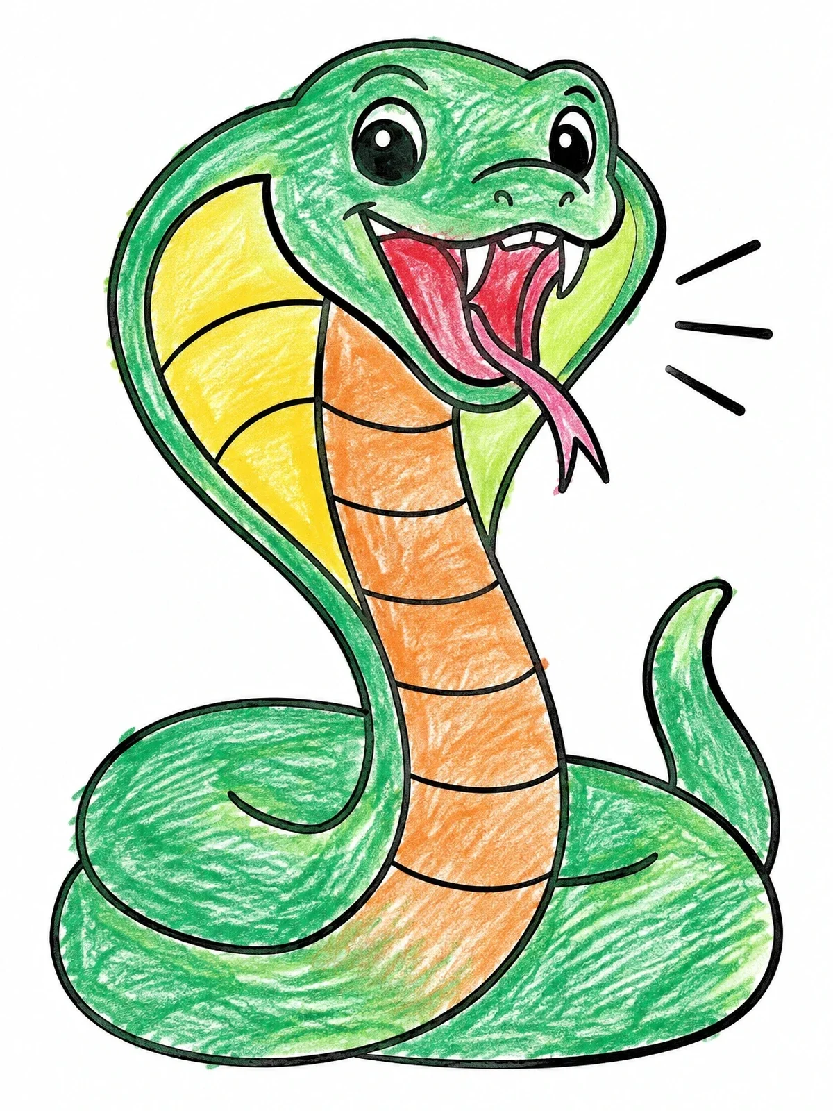 Colored example of the Friendly Cartoon Cobra Snake coloring page