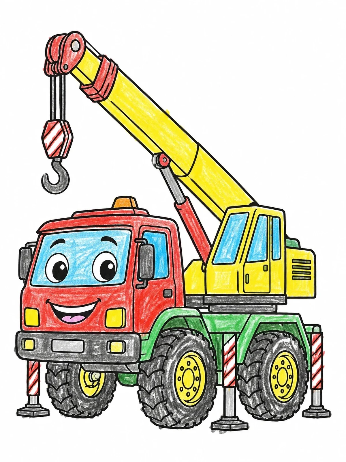 Colored example of the Friendly Cartoon Crane Truck coloring page