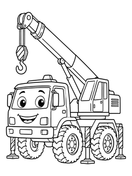 Free printable Friendly Cartoon Crane Truck coloring page