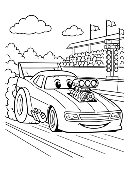 Free printable Friendly Cartoon Dragster On The Track coloring page