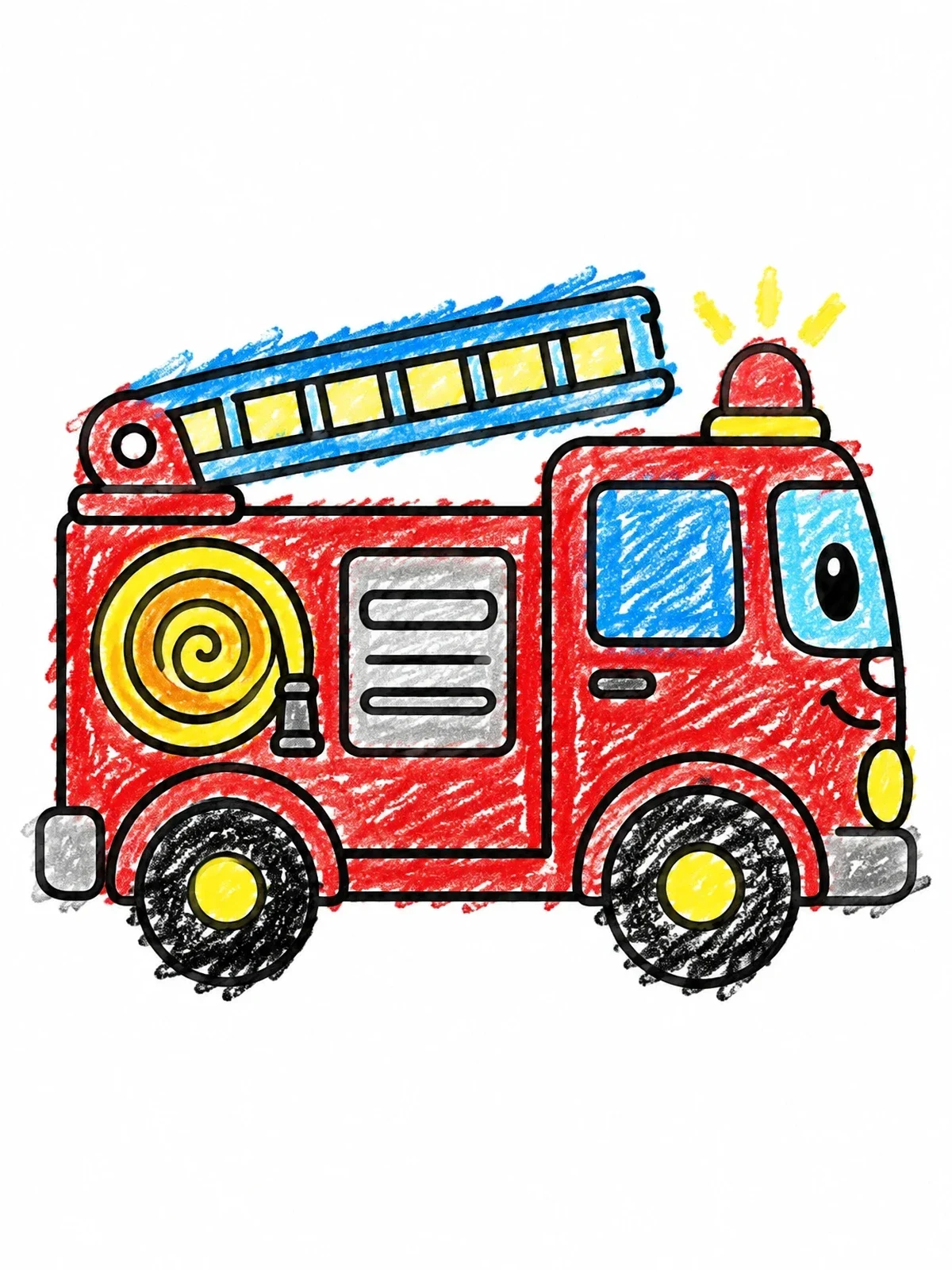 Colored example of the Friendly Cartoon Fire Truck coloring page