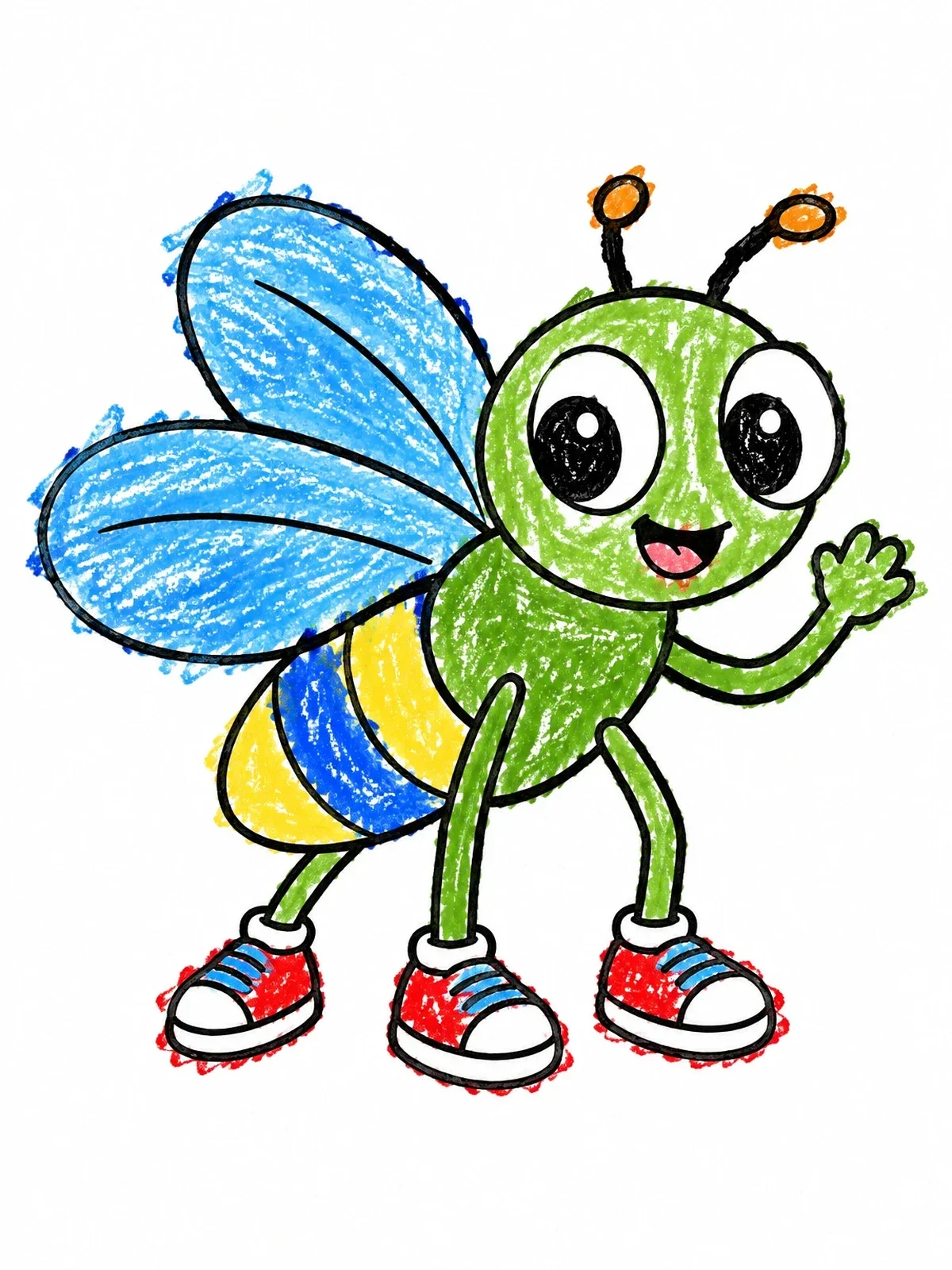 Colored example of the Friendly Cartoon Fly In Sneakers coloring page