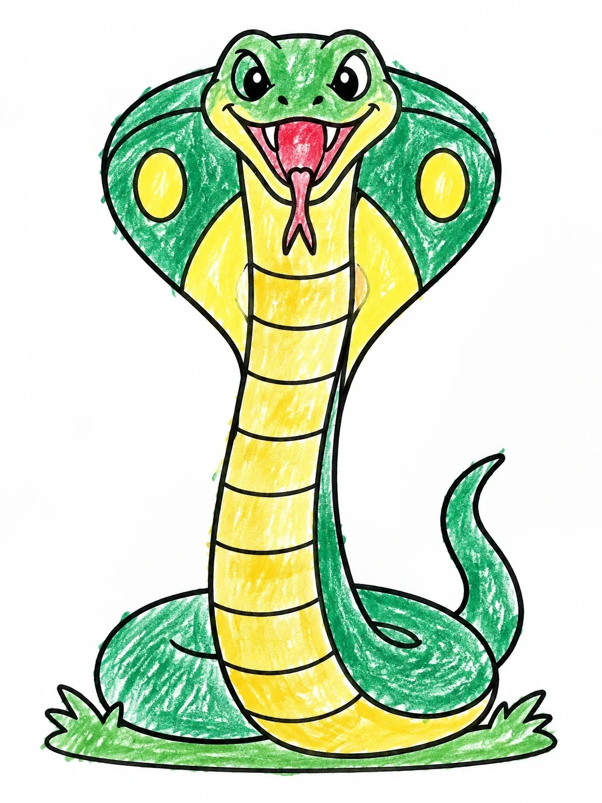 Colored example of the Friendly Cartoon King Cobra coloring page