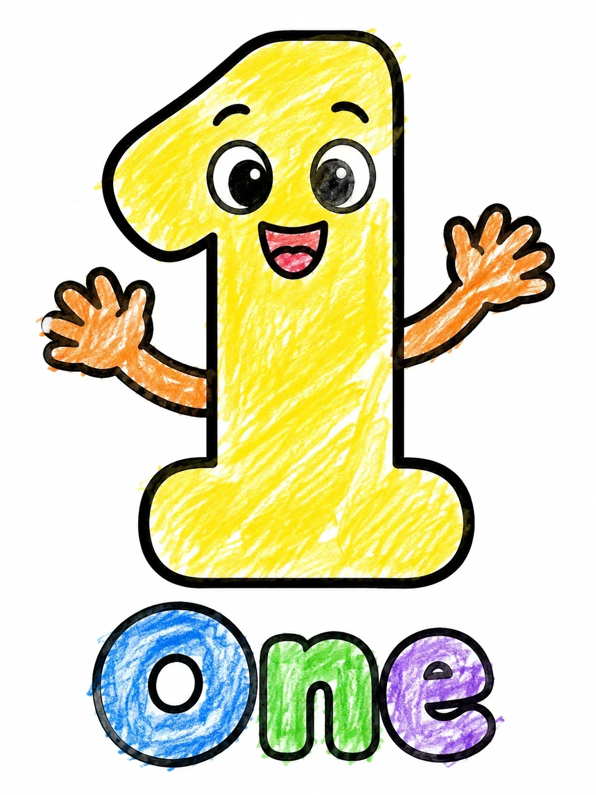 Colored example of the Friendly Cartoon Number One With Word coloring page