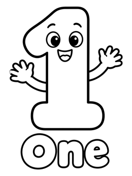Free printable Friendly Cartoon Number One With Word coloring page