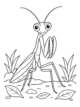 Free printable Friendly Cartoon Praying Mantis coloring page