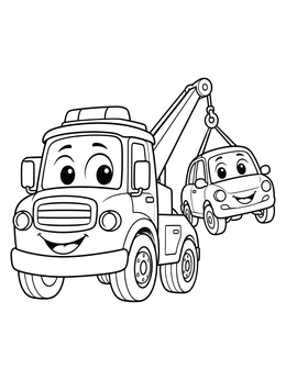 Free printable Cheerful Tow Truck Helping A Small Car coloring page