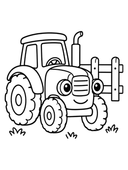 Free printable Friendly Cartoon Tractor By Fence coloring page