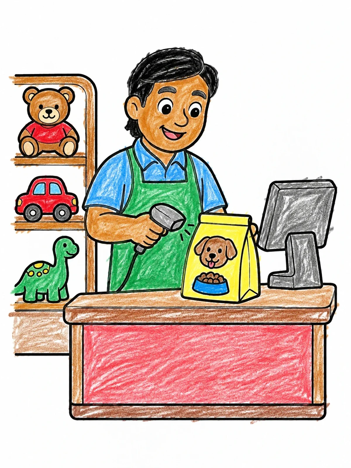 Colored example of the Friendly Cashier At Store Checkout coloring page