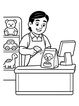 Free printable Friendly Cashier At Store Checkout coloring page