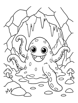 Free printable Friendly Slime Monster In Cave coloring page