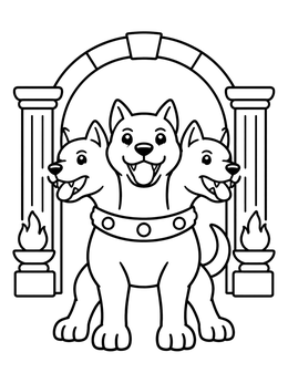 Free printable Friendly Cerberus Guarding Stone Arch coloring page