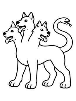 Free printable Friendly Standing Three Headed Cerberus coloring page