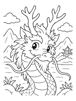 Free printable Friendly Chinese Dragon With Antlers coloring page