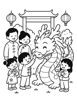 Free printable Family Meeting A Friendly Chinese Dragon coloring page