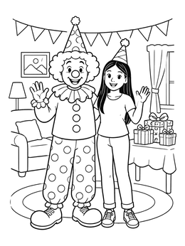 Free printable Friendly Clown At Birthday Party coloring page