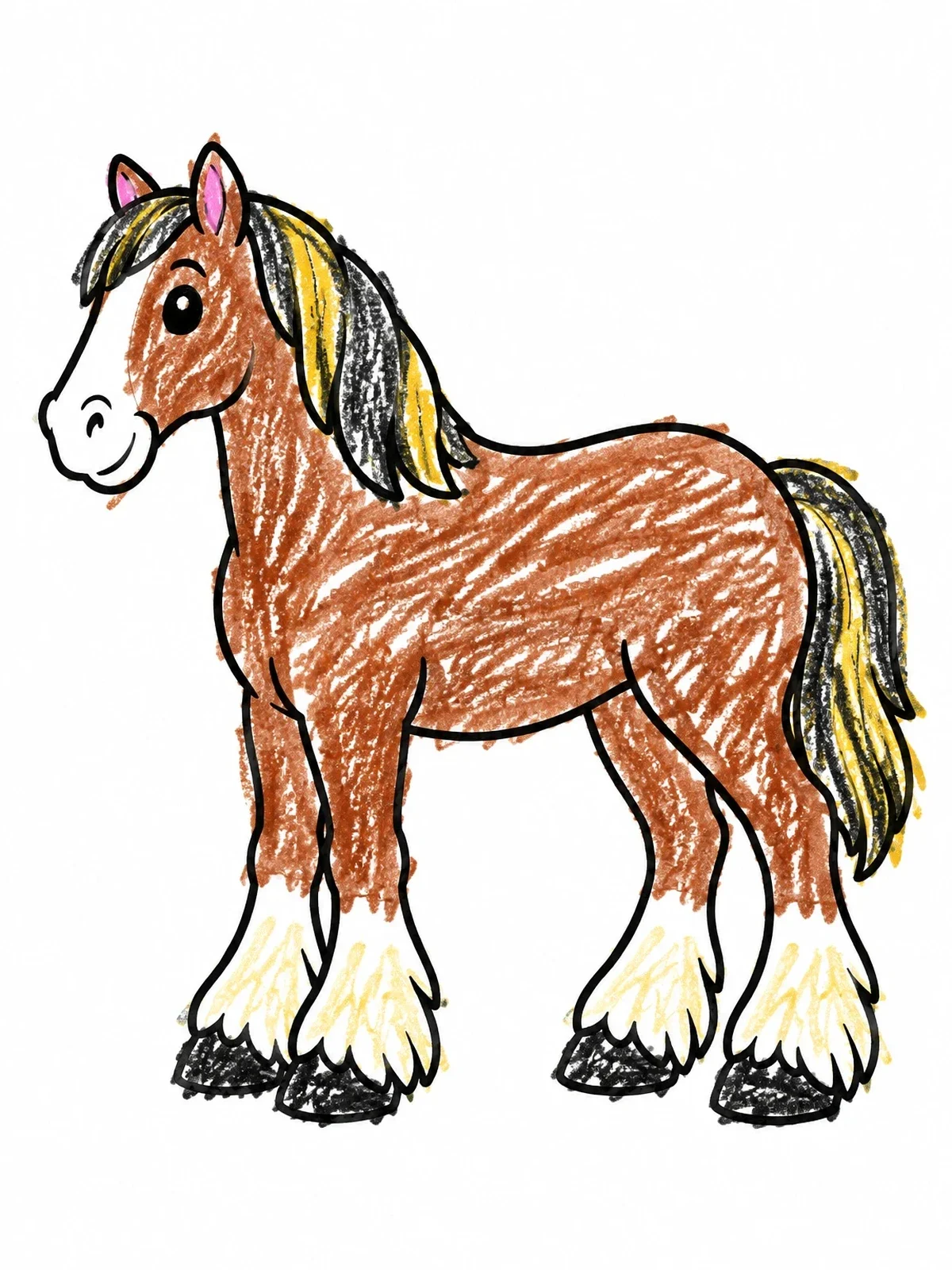 Colored example of the Friendly Clydesdale Draft Horse coloring page