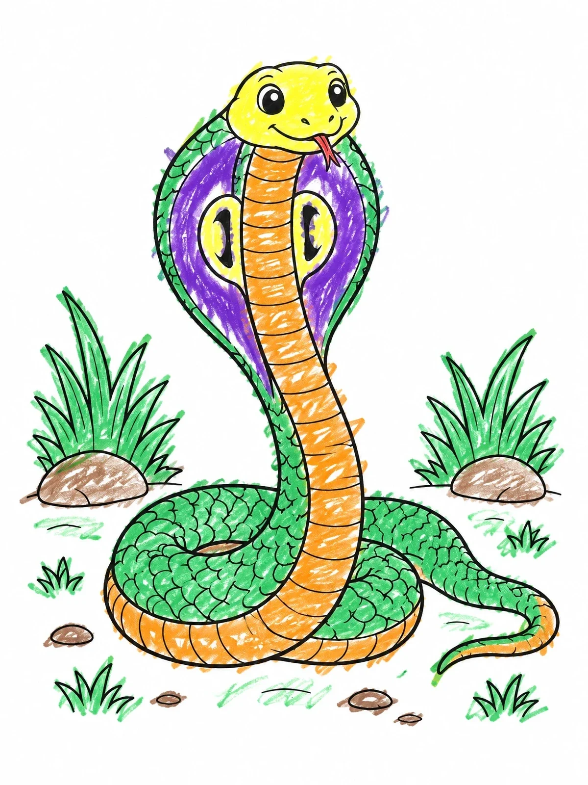 Colored example of the Friendly Cobra In The Grass coloring page