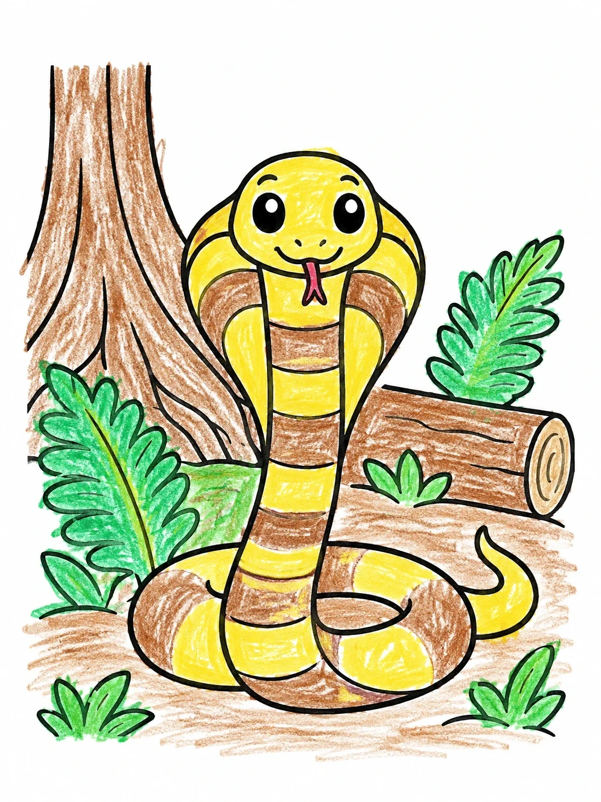 Colored example of the Friendly Little Cobra In The Rainforest coloring page