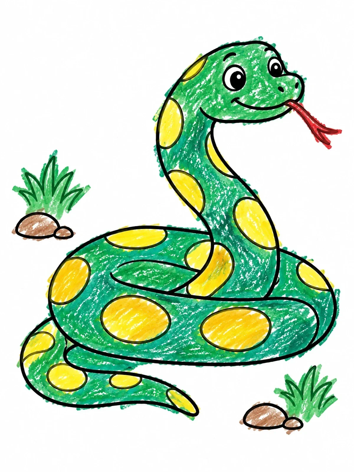 Colored example of the Friendly Coiled Anaconda With Tongue coloring page