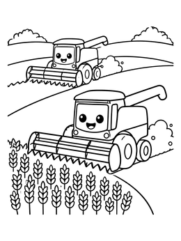 Free printable Friendly Combine Harvesters In Wheat Field coloring page