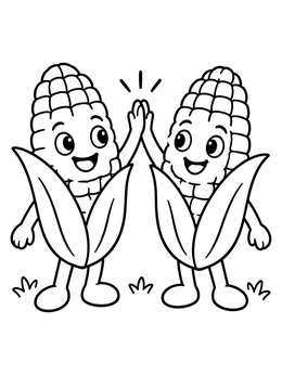 Free printable Friendly Corn Cobs High Five coloring page