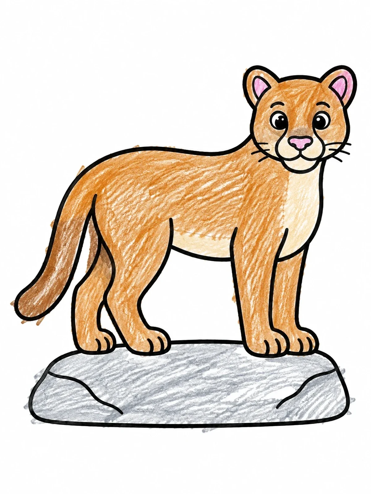 Colored example of the Friendly Cougar On A Rock coloring page