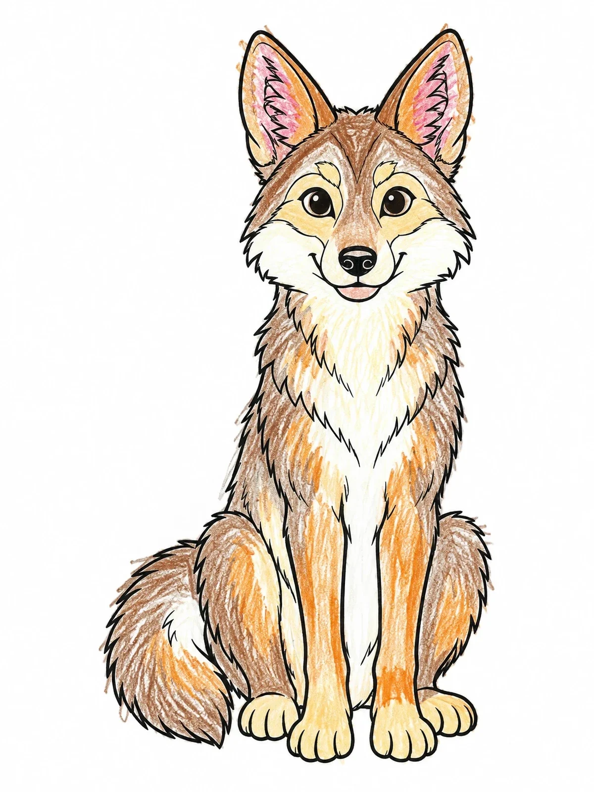 Colored example of the Friendly Coyote Sitting Alert coloring page
