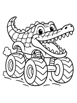 A smiling alligator truck rolls forward in this fun monster truck coloring page for kids.