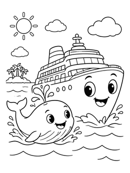 Free printable Friendly Cruise Ship And Little Whale coloring page