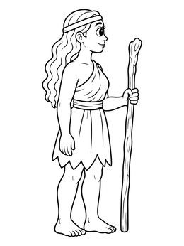 Free printable Friendly Cyclops Girl With Staff coloring page