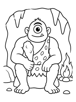 Free printable Friendly Cyclops Resting In Cave coloring page