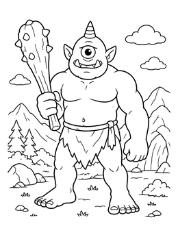 Free printable Friendly Cyclops With Wooden Club coloring page
