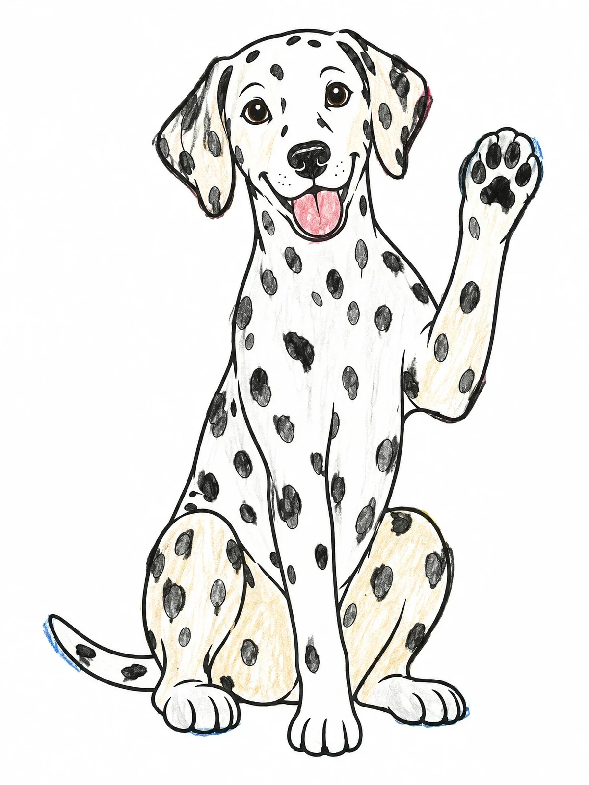 Colored example of the Friendly Dalmatian Waving Front Paw coloring page