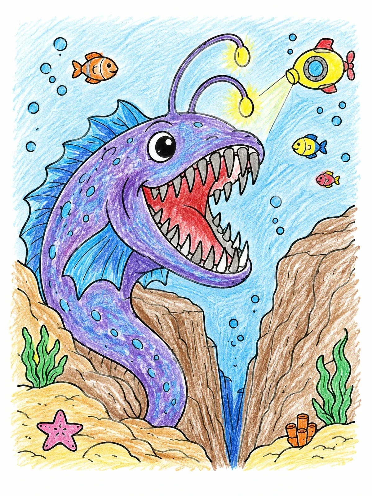 Colored example of the Friendly Deep Sea Angler Monster coloring page