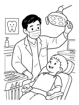 Free printable Friendly Dentist Adjusting Overhead Examination Lamp coloring page