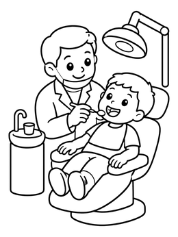 Free printable Friendly Dentist Examining Smiling Child coloring page