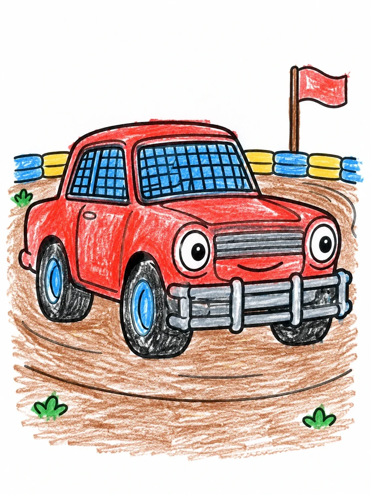 Colored example of the Friendly Derby Car On The Dirt Track coloring page