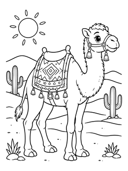 Free printable Friendly Desert Camel With Saddle coloring page
