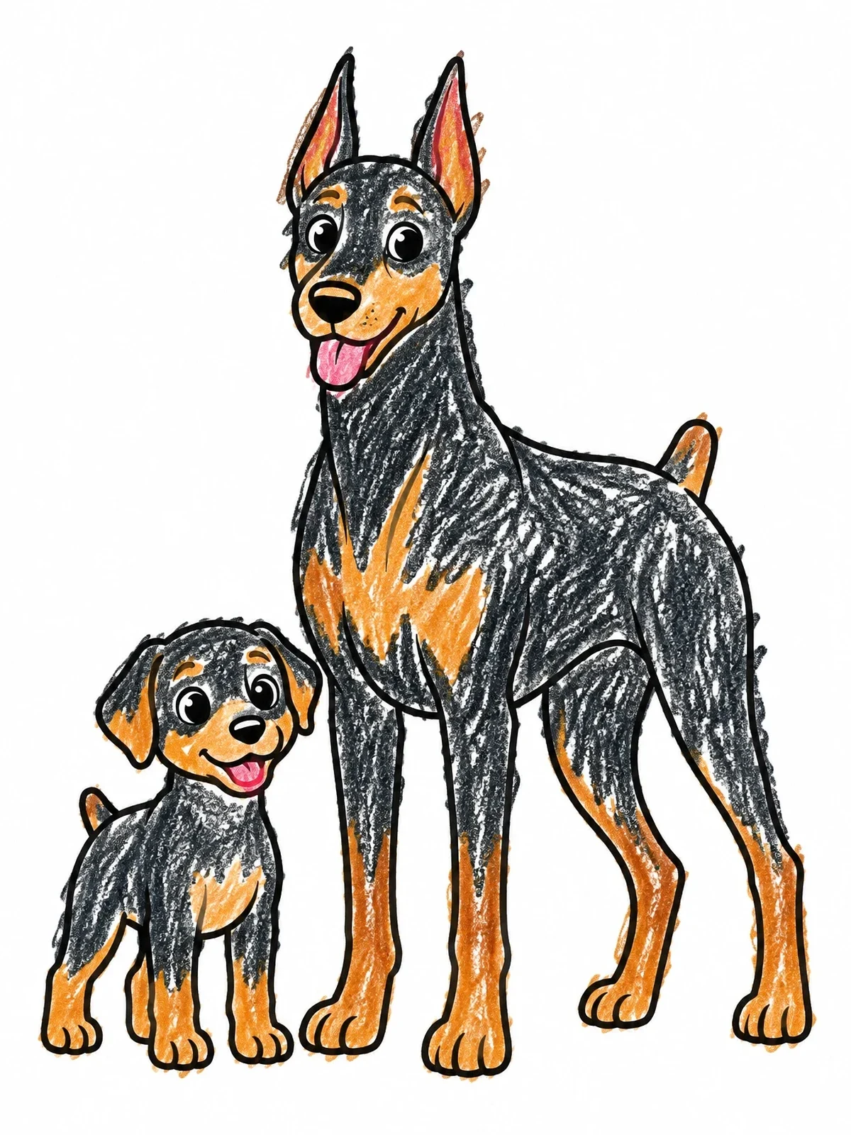 Colored example of the Friendly Doberman With Cute Puppy coloring page