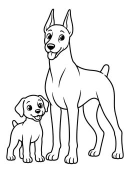 Free printable Friendly Doberman With Cute Puppy coloring page
