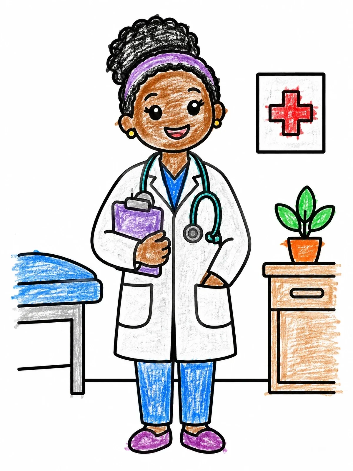 Colored example of the Friendly Doctor In The Clinic coloring page