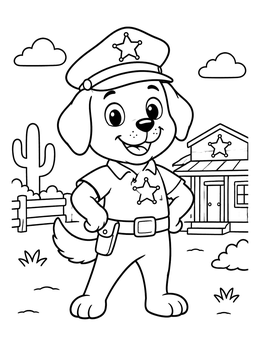 Free printable Friendly Dog Sheriff In Town coloring page