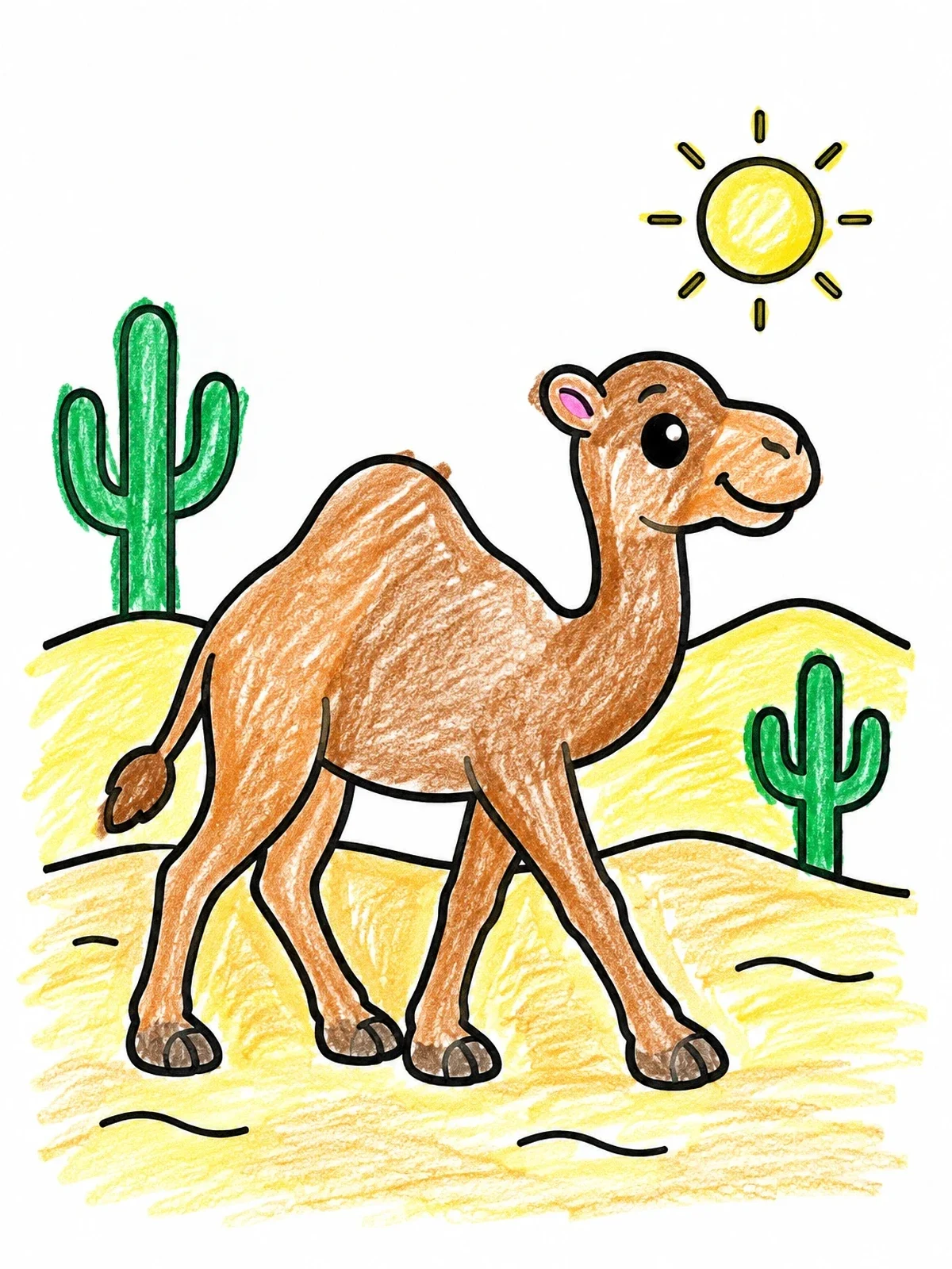Colored example of the Friendly Dromedary Camel In Desert coloring page